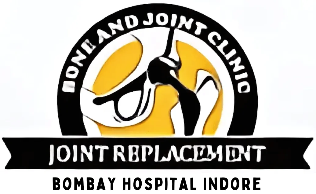 Logo of the Bone and Joint Clinic at Bombay Hospital Indore, featuring a knee joint illustration and the text "Joint Replacement."